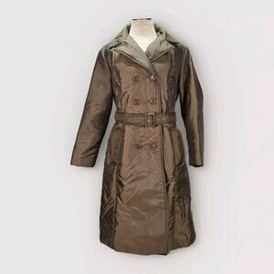 Vintage Bromleigh 14 Brown/bronze Trench Long Coat Jacket Belted Lightweight‎